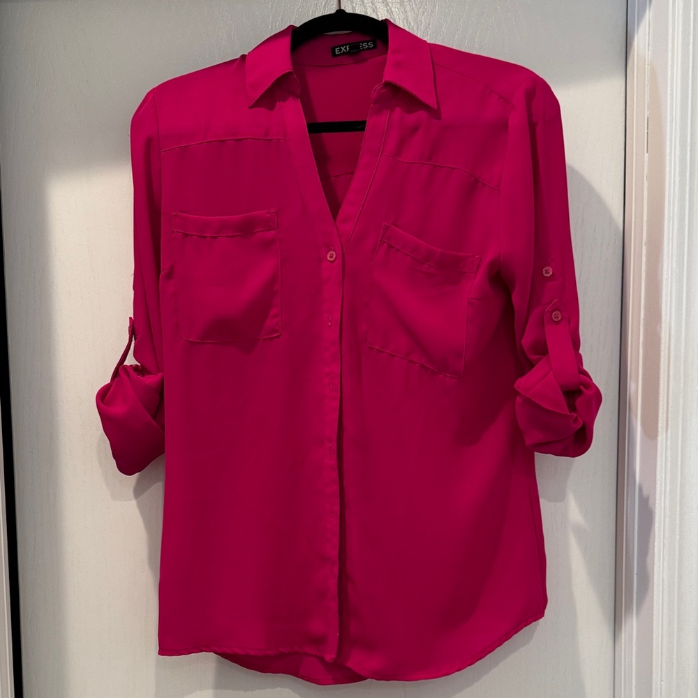 Women's medium Fuchsia Button Down Portofino blouse by Express